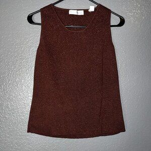 Share Valerie Stevens Small Brown Metallic Tank Top Sparkle Knit Holiday Party
